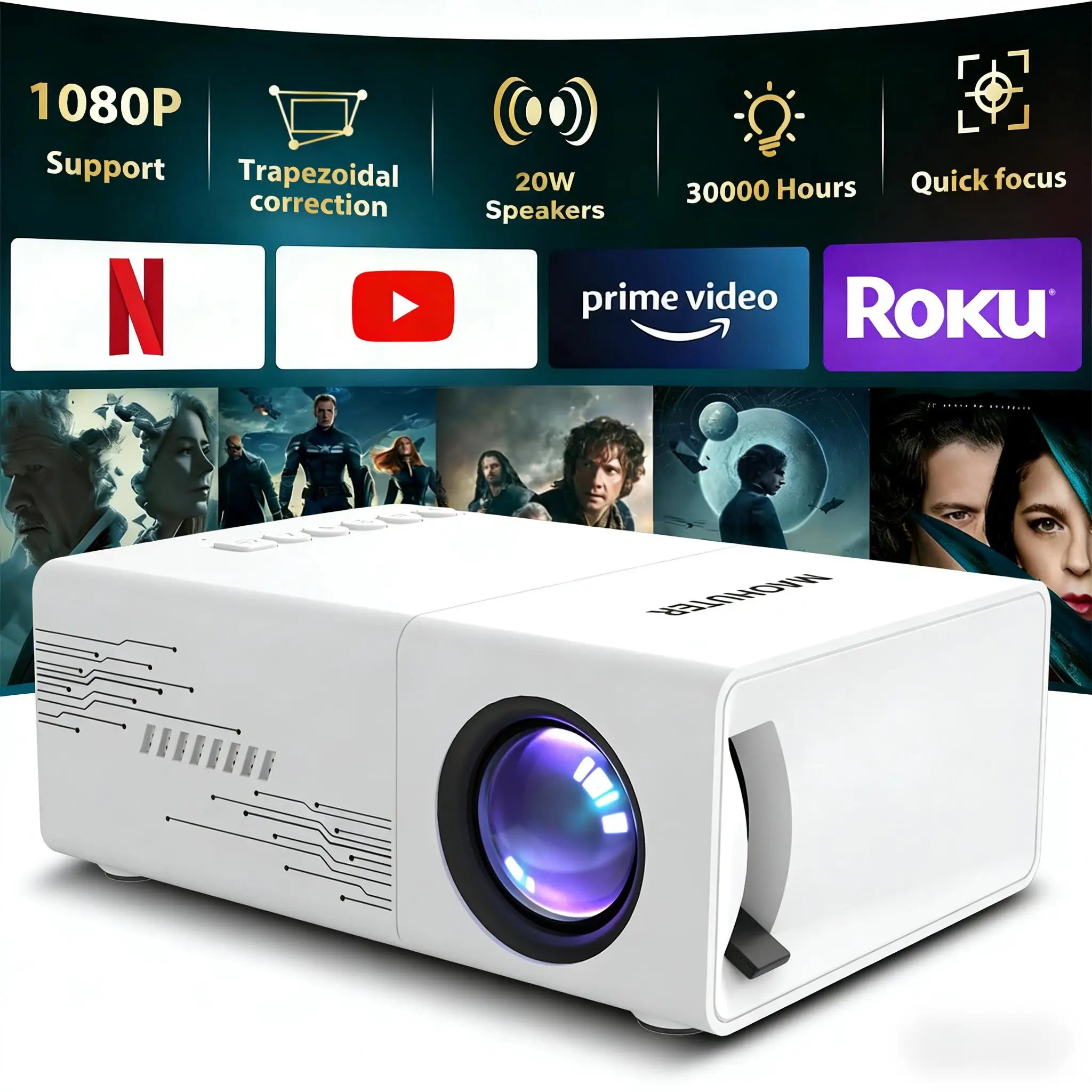 Mini Projecteur Cinéma HD — Portable, USB, Écran jusqu'à 100 pouces